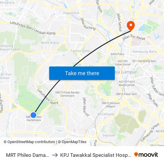 MRT Phileo Damansara, Pintu A (Pj823) to KPJ Tawakkal Specialist Hospital (Hospital Pakar KPJ Tawakkal) map