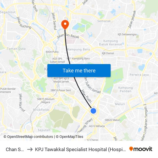 Chan Sow Lin to KPJ Tawakkal Specialist Hospital (Hospital Pakar KPJ Tawakkal) map