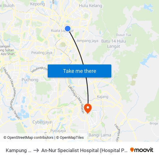 Kampung Baru to An-Nur Specialist Hospital (Hospital Pakar an-Nur) map
