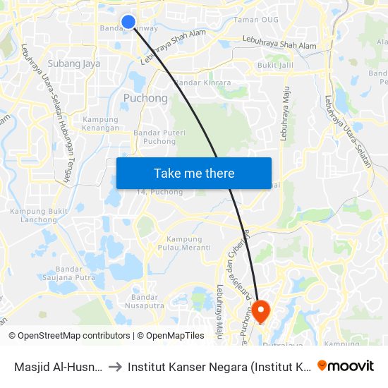 Masjid Al-Husna (Pj614) to Institut Kanser Negara (Institut Kanser Negara-ER) map