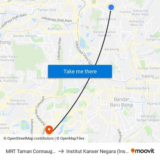 MRT Taman Connaught, Pintu A (Kl1792) to Institut Kanser Negara (Institut Kanser Negara-ER) map
