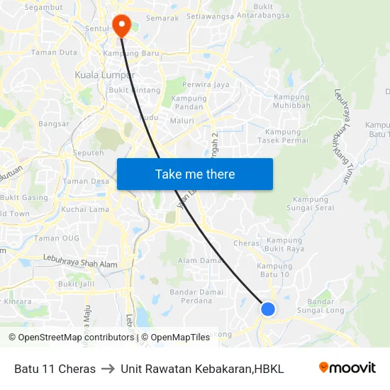 Batu 11 Cheras to Unit Rawatan Kebakaran,HBKL map