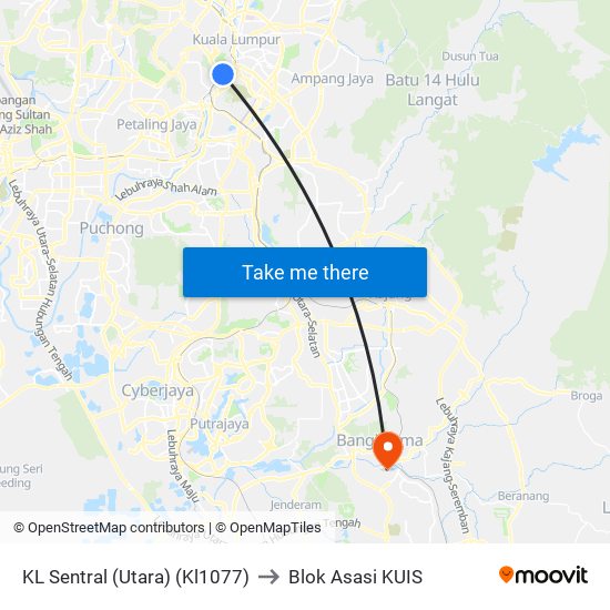 KL Sentral (Utara) (Kl1077) to Blok Asasi KUIS map