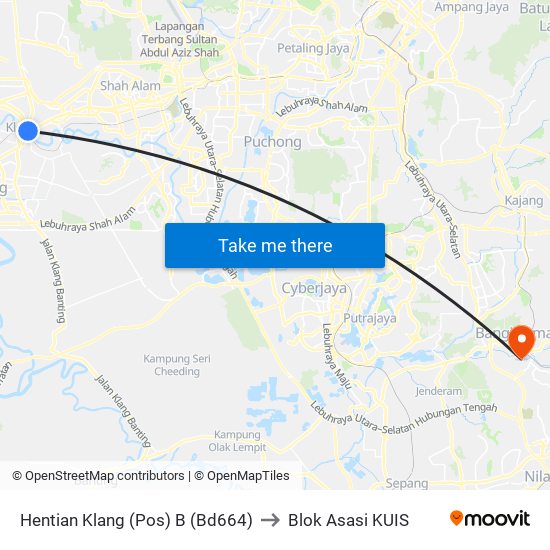 Hentian Klang (Pos) B (Bd664) to Blok Asasi KUIS map