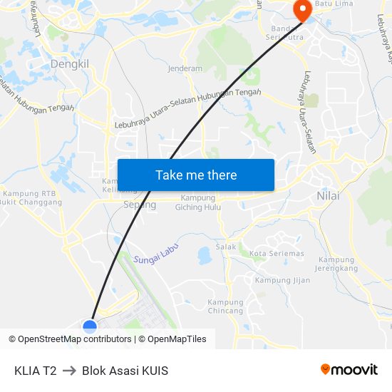 KLIA T2 to Blok Asasi KUIS map