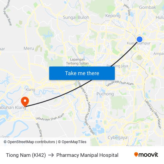 Tiong Nam (Kl42) to Pharmacy Manipal Hospital map