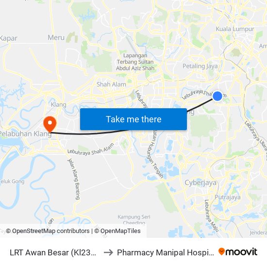 LRT Awan Besar (Kl2324) to Pharmacy Manipal Hospital map