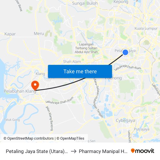 Petaling Jaya State (Utara) (Pj433) to Pharmacy Manipal Hospital map