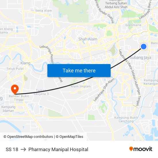 SS 18 to Pharmacy Manipal Hospital map
