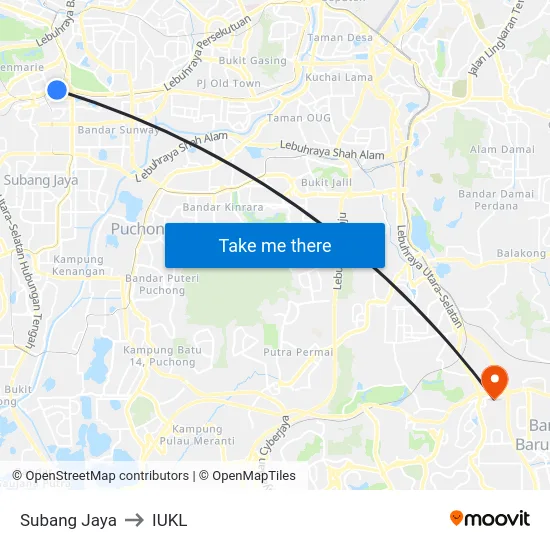 Subang Jaya to IUKL map