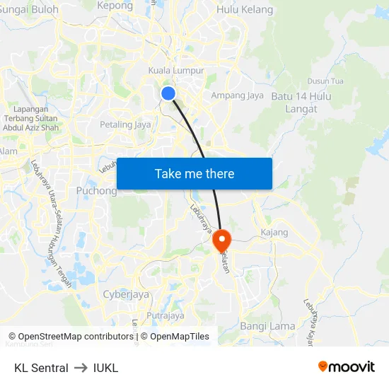 KL Sentral to IUKL map