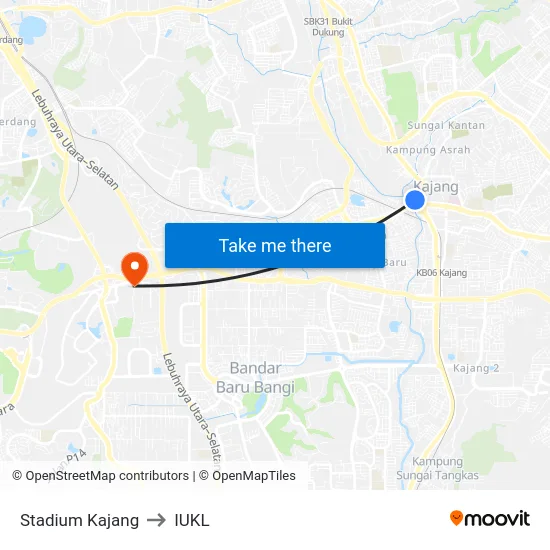 Stadium Kajang to IUKL map