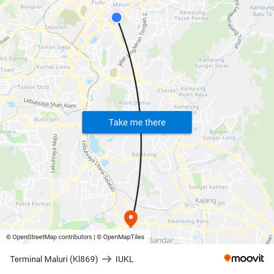 Terminal Maluri (Kl869) to IUKL map