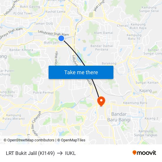 LRT Bukit Jalil (Kl149) to IUKL map