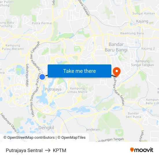 Putrajaya Sentral to KPTM map