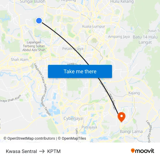 Kwasa Sentral to KPTM map