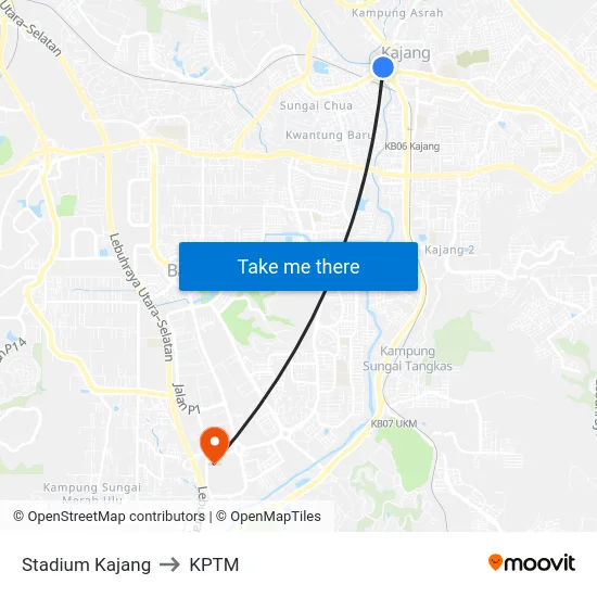 Stadium Kajang to KPTM map