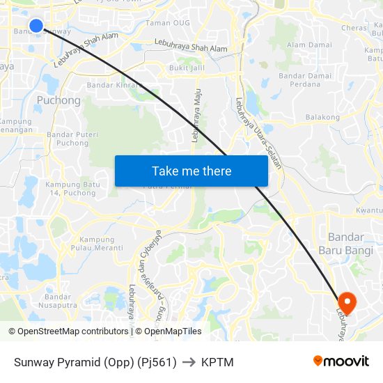 Sunway Pyramid (Opp) (Pj561) to KPTM map