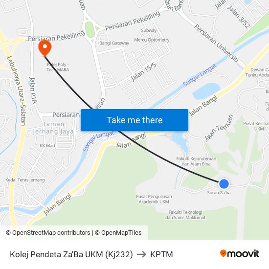 Kolej Pendeta Za'Ba UKM (Kj232) to KPTM map