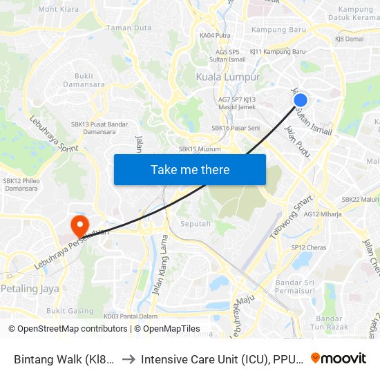 Bintang Walk (Kl85) to Intensive Care Unit (ICU), PPUM map