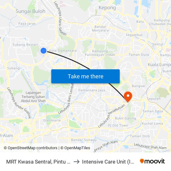 MRT Kwasa Sentral, Pintu A (Sa1020) to Intensive Care Unit (ICU), PPUM map