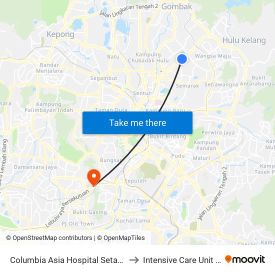 Columbia Asia Hospital Setapak (Opp) (Kl686) to Intensive Care Unit (ICU), PPUM map