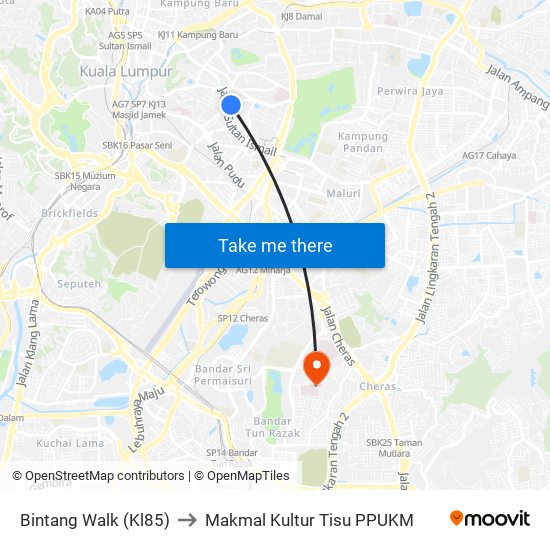 Bintang Walk (Kl85) to Makmal Kultur Tisu PPUKM map