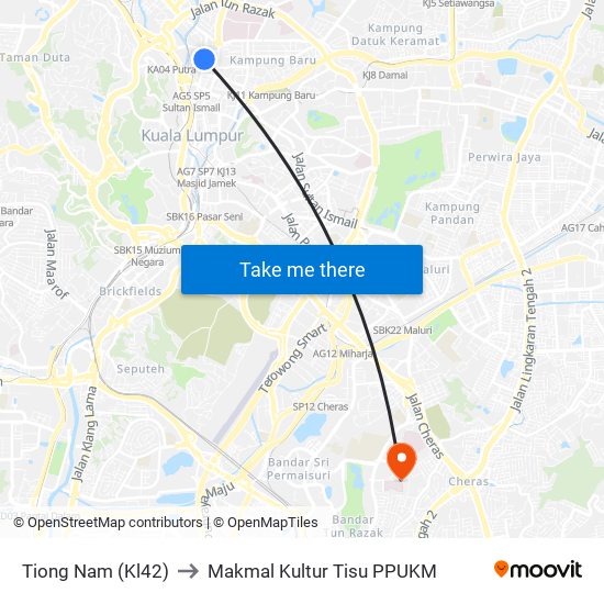 Tiong Nam (Kl42) to Makmal Kultur Tisu PPUKM map