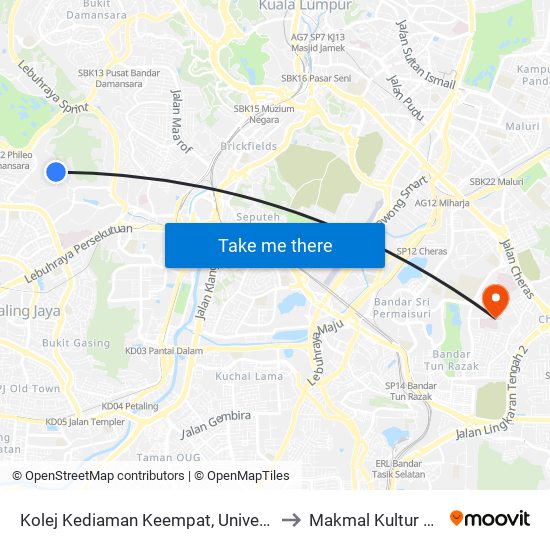 Kolej Kediaman Keempat, Universiti Malaya (Kl2348) to Makmal Kultur Tisu PPUKM map