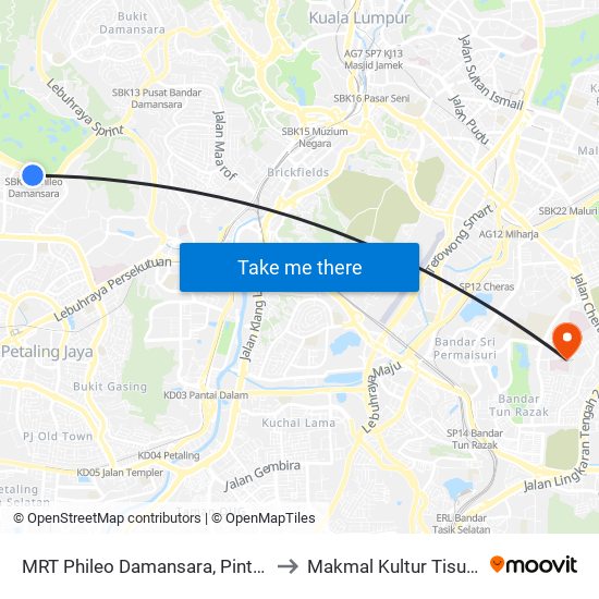 MRT Phileo Damansara, Pintu A (Pj823) to Makmal Kultur Tisu PPUKM map