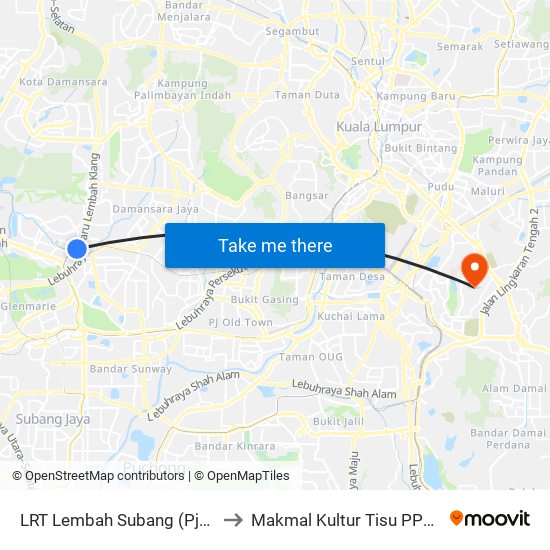 LRT Lembah Subang (Pj671) to Makmal Kultur Tisu PPUKM map