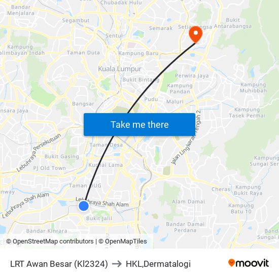 LRT Awan Besar (Kl2324) to HKL,Dermatalogi map
