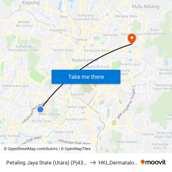 Petaling Jaya State (Utara) (Pj433) to HKL,Dermatalogi map