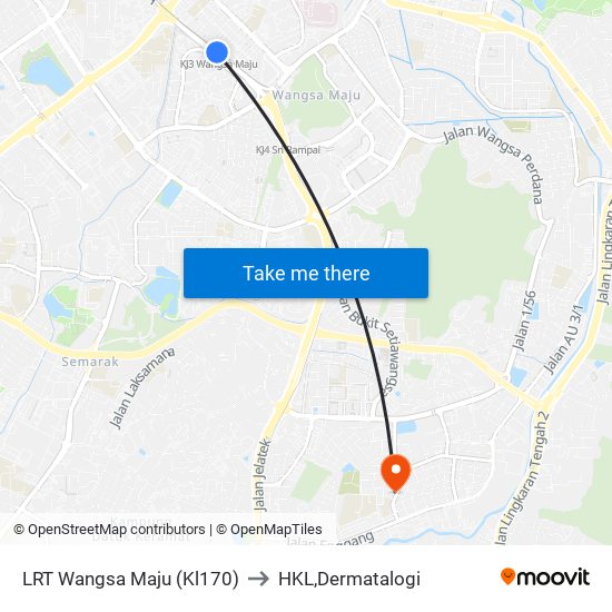 LRT Wangsa Maju (Kl170) to HKL,Dermatalogi map