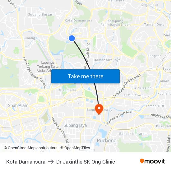 Kota Damansara to Dr Jaxinthe SK Ong Clinic map