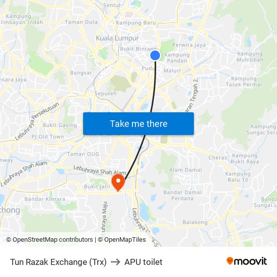 Tun Razak Exchange (Trx) to APU toilet map