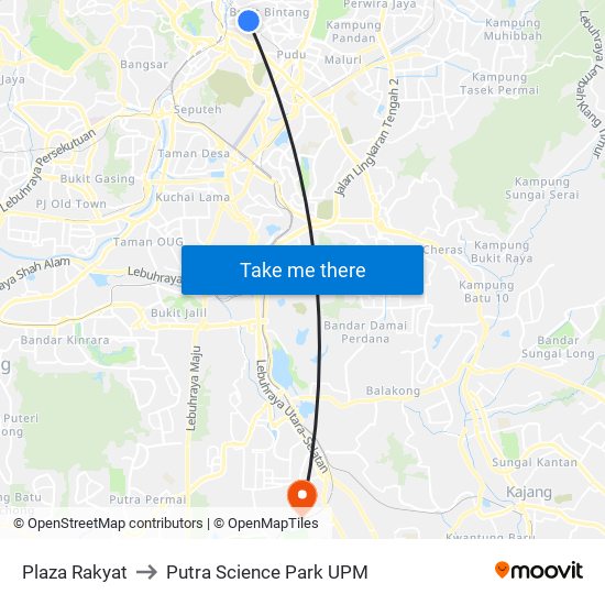 Plaza Rakyat to Putra Science Park UPM map
