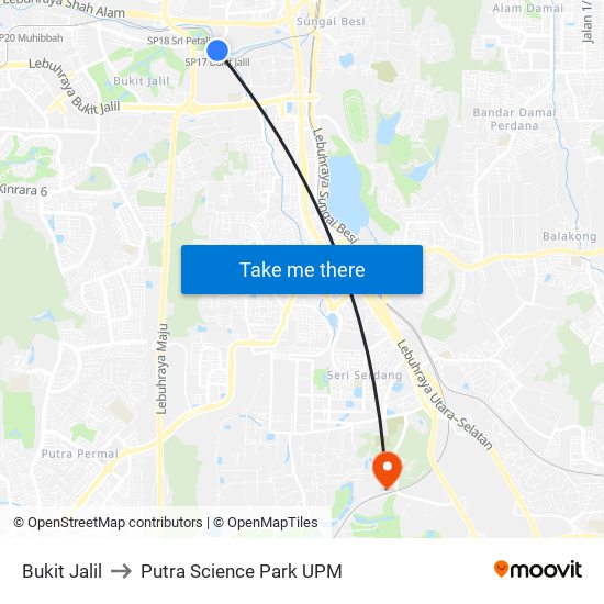 Bukit Jalil to Putra Science Park UPM map