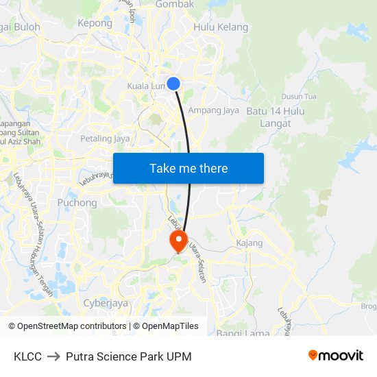 KLCC to Putra Science Park UPM map