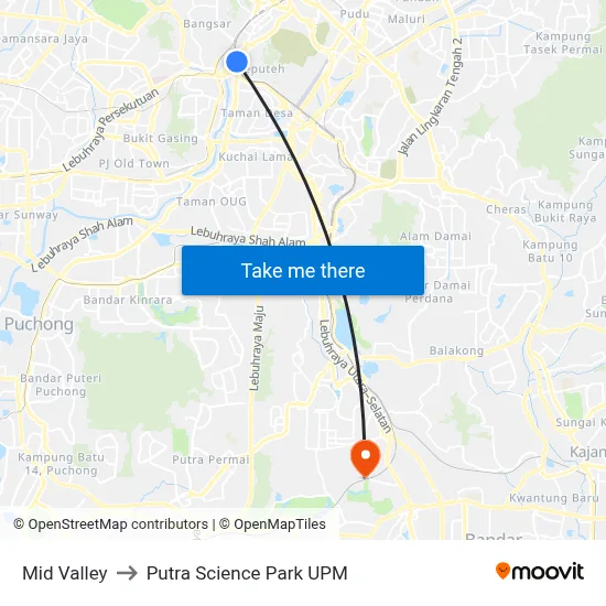 Mid Valley to Putra Science Park UPM map