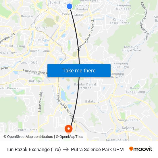 Tun Razak Exchange (Trx) to Putra Science Park UPM map