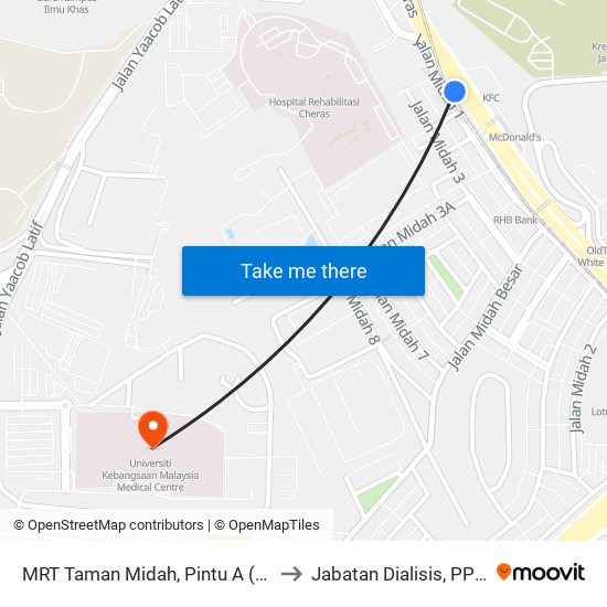 MRT Taman Midah, Pintu A (Kl799) to Jabatan Dialisis, PPUKM map