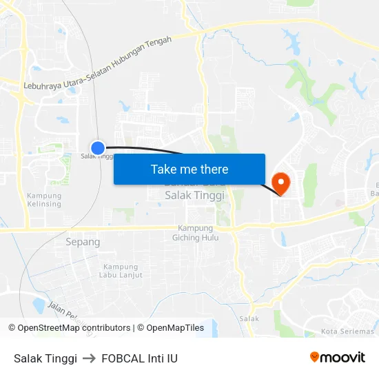 Salak Tinggi to FOBCAL Inti IU map