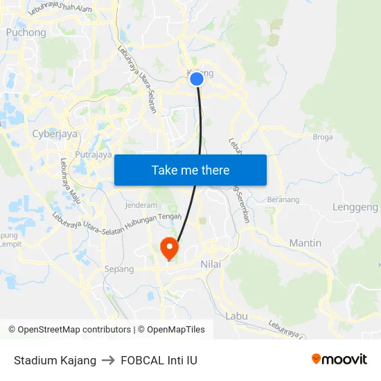 Stadium Kajang to FOBCAL Inti IU map