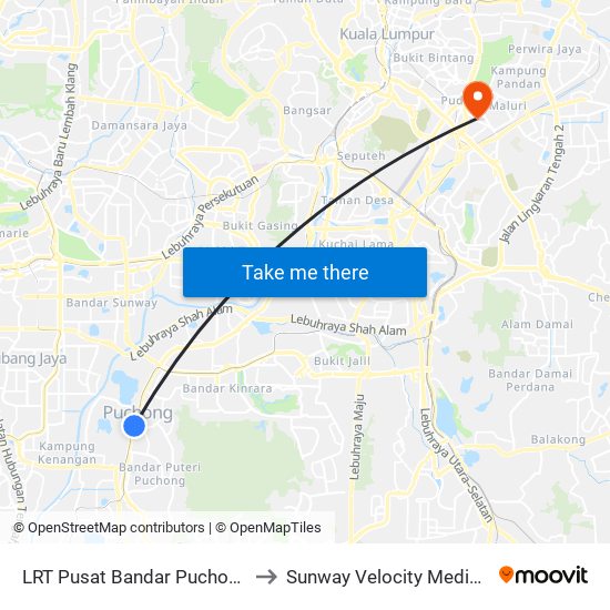 LRT Pusat Bandar Puchong (Sj735) to Sunway Velocity Medical Center map