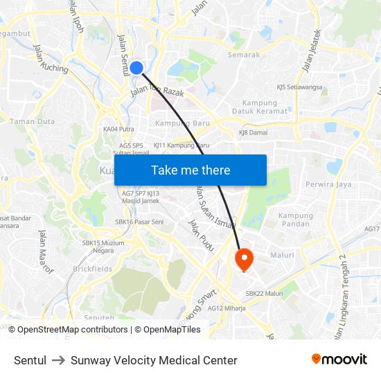 Sentul to Sunway Velocity Medical Center map