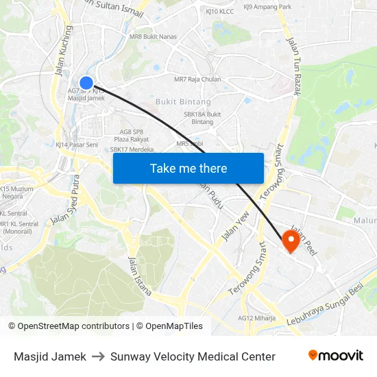 Masjid Jamek to Sunway Velocity Medical Center map
