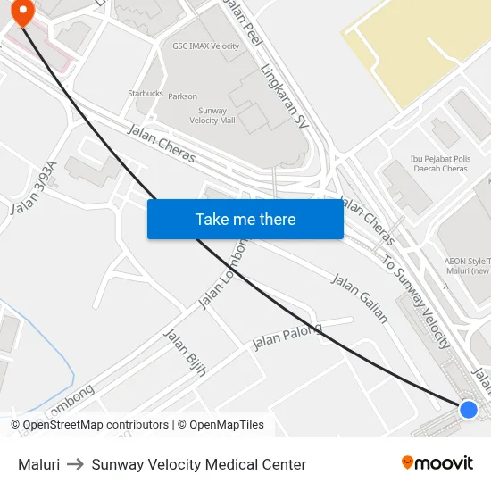 Maluri to Sunway Velocity Medical Center map