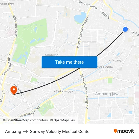 Ampang to Sunway Velocity Medical Center map
