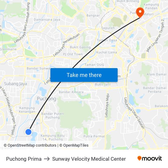 Puchong Prima to Sunway Velocity Medical Center map
